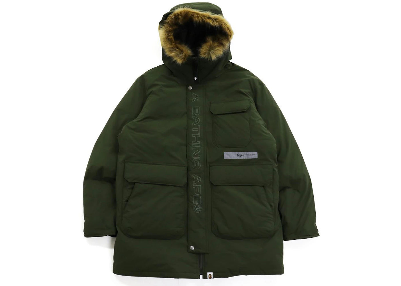 BAPE Loose Fit Long Down Coat Olivedrab