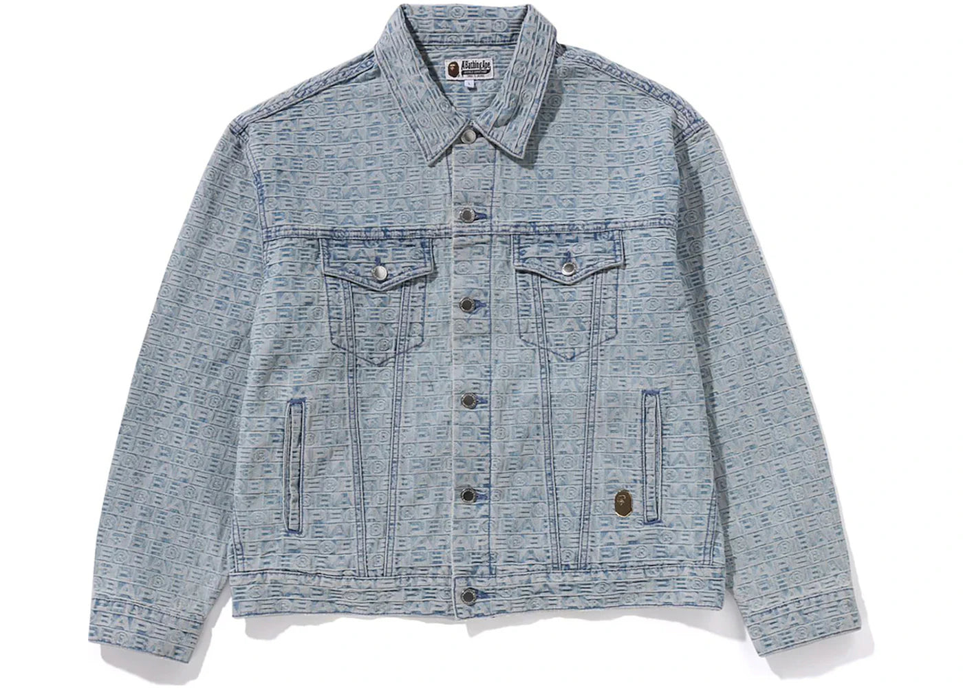 BAPE Lux Sport Pattern Jacquard 13oz Denim Trucker Jacket Light Indigo