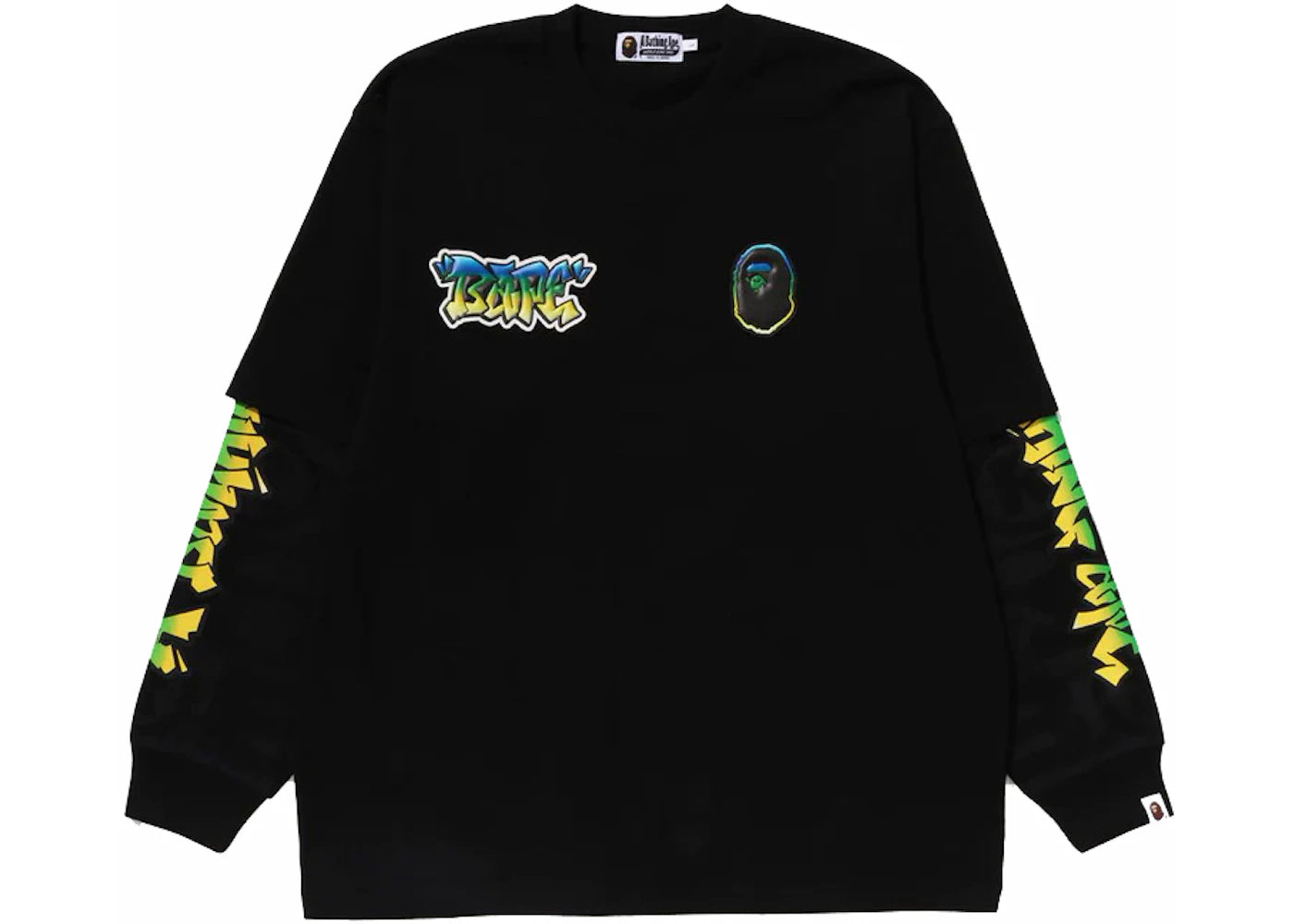 BAPE Lux Sport Pattern Oversized Double Long Sleeve Tee Black