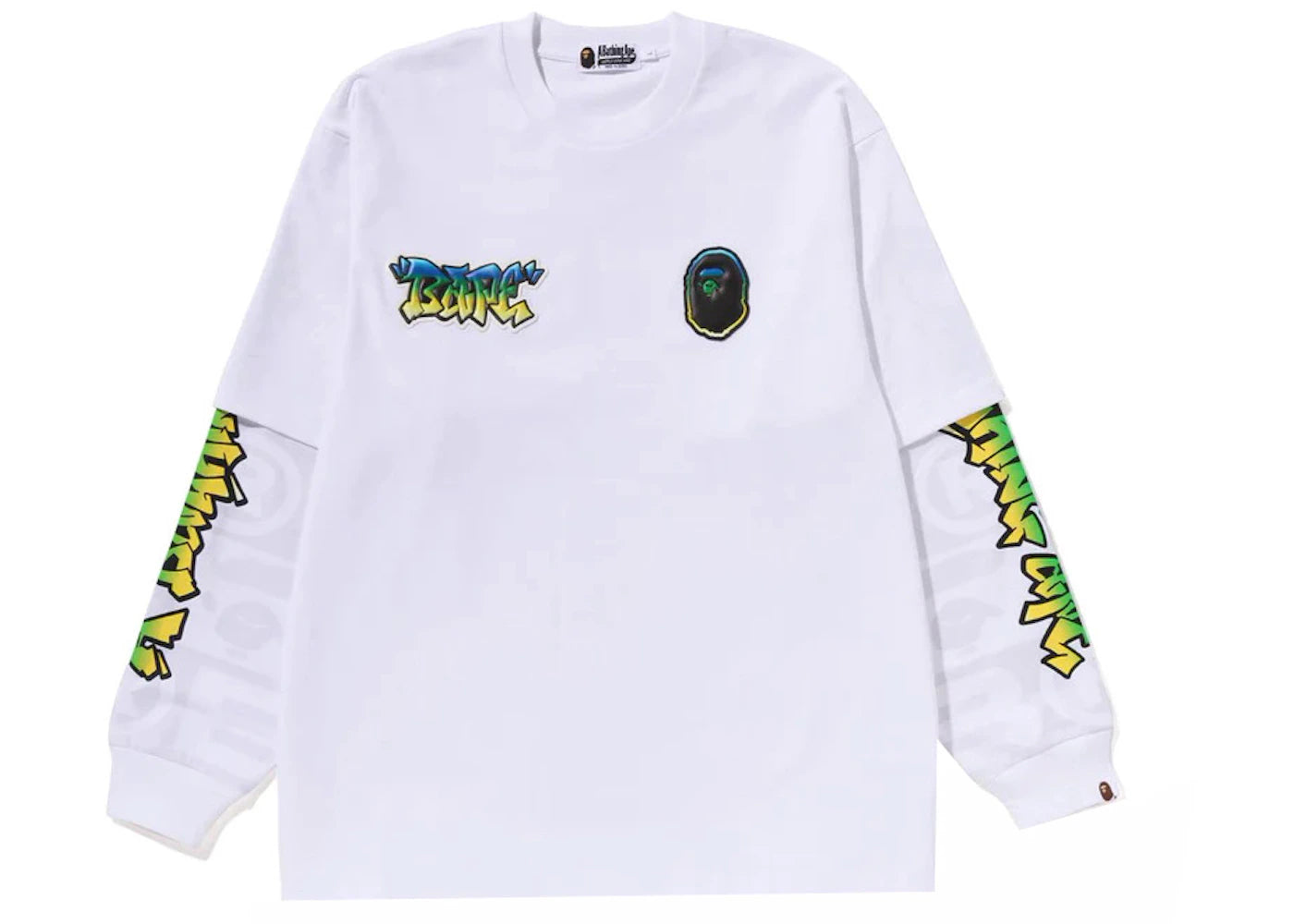 BAPE Lux Sport Pattern Oversized Double Long Sleeve Tee White