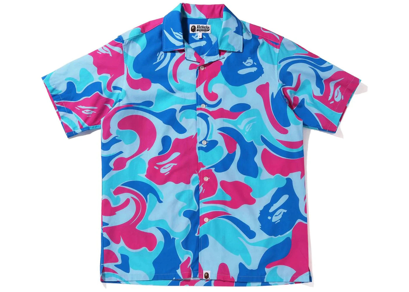 BAPE Marble Camo Open Collar S/S Shirt Blue