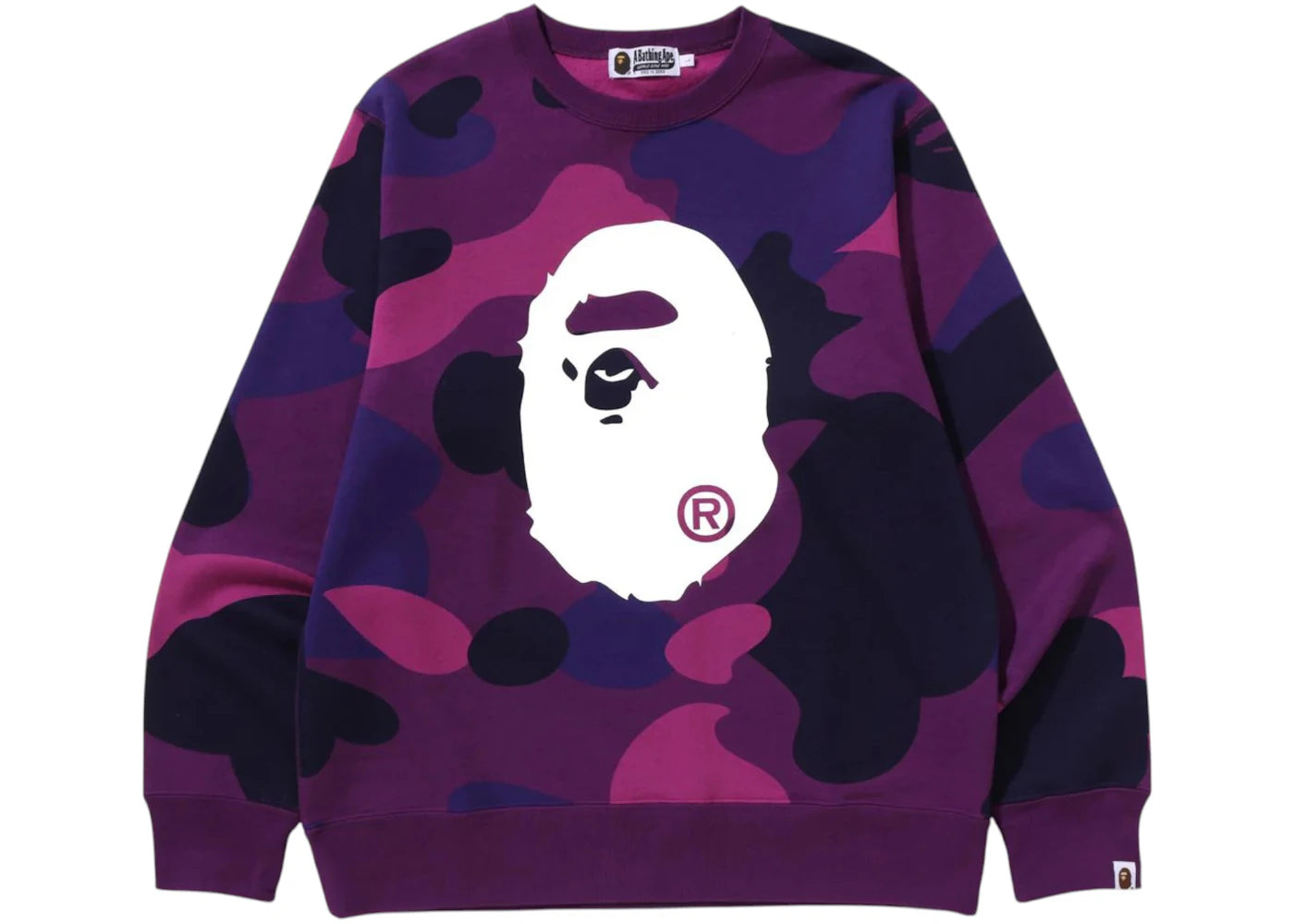 BAPE Mega Color Camo Big Ape Head Crewneck Sweatshirt Purple