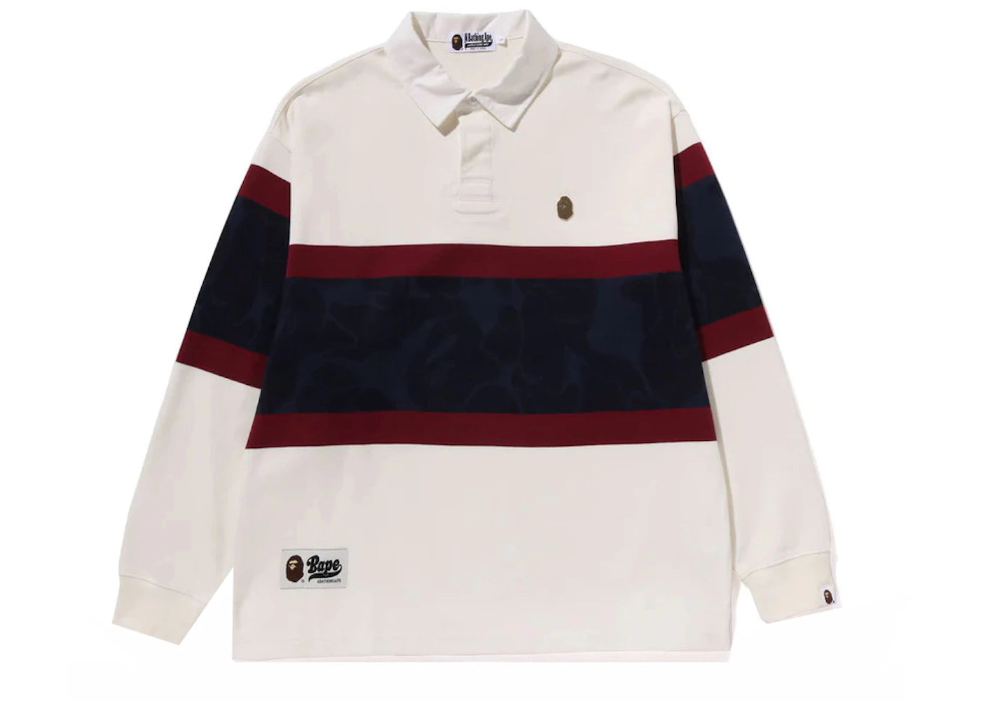 BAPE Metal One Point L/S Color Blocking Rugby Polo Ivory