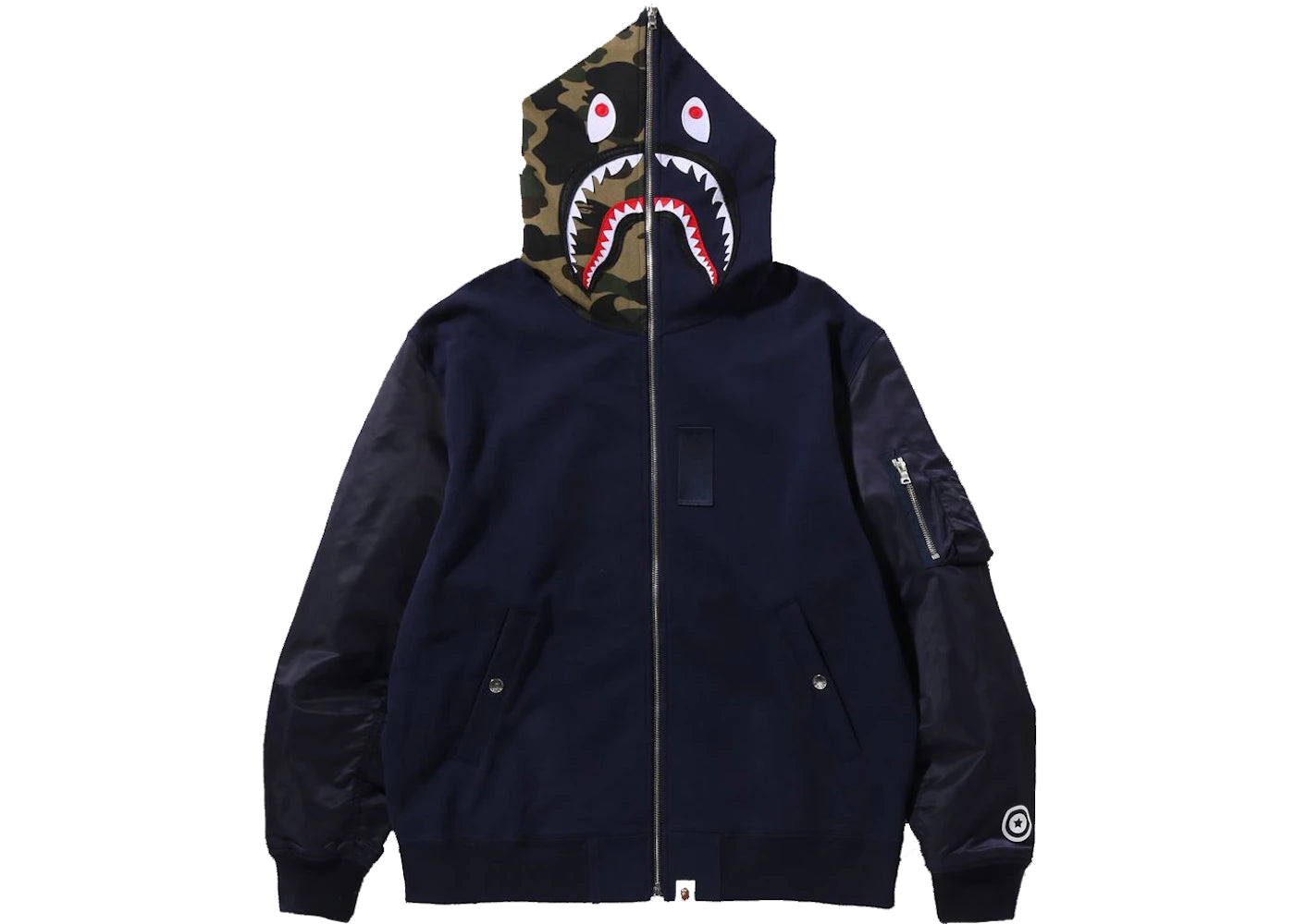 BAPE Military Shark Relaxed Fit Full Zip Hoodie Navy