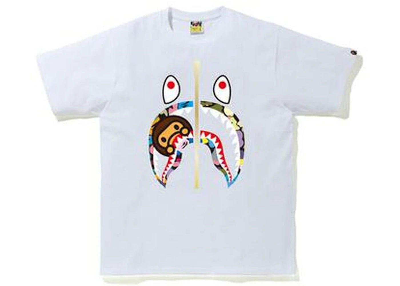 BAPE Multi Camo Milo Shark Gold Zip Tee White