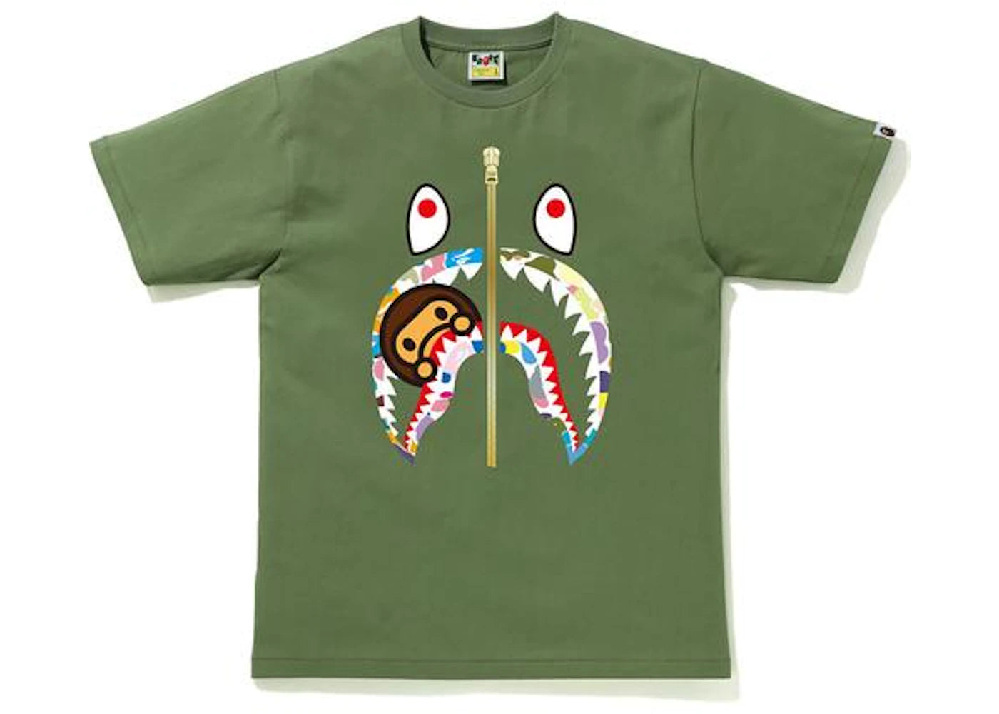 BAPE Multi Camo Milo Shark Tee Olivedrab