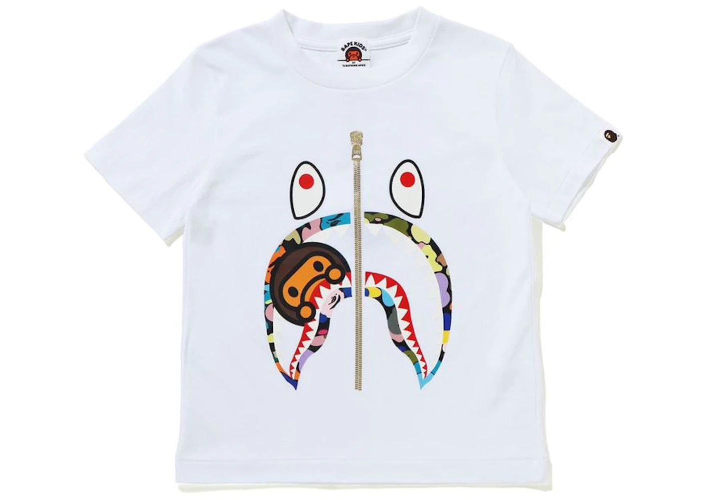 BAPE Multi Camo Milo Shark Tee White