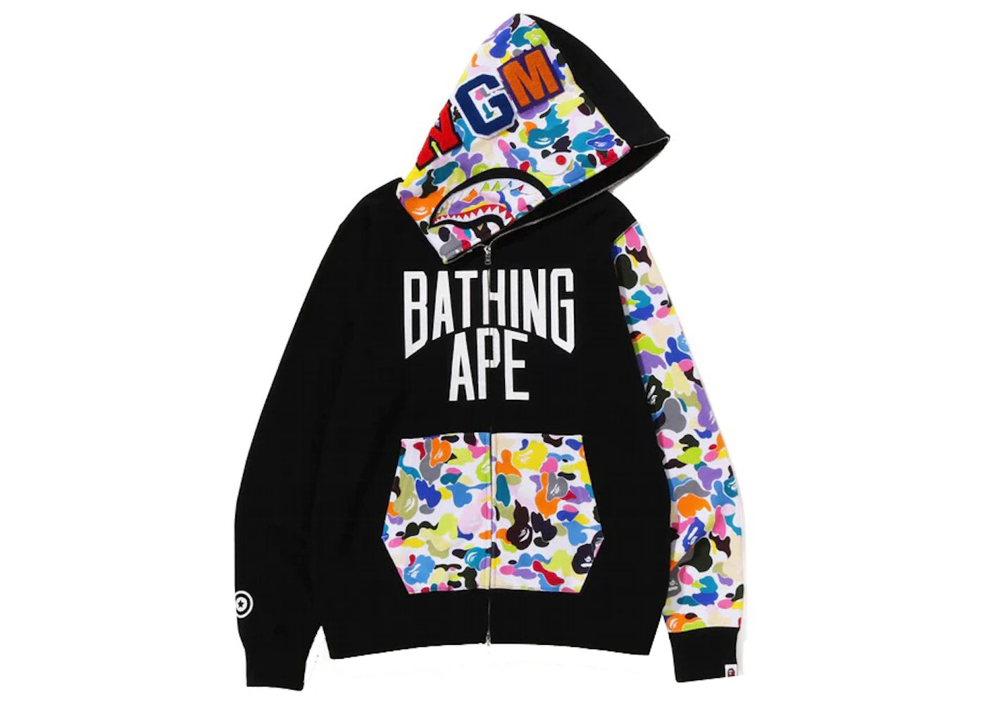 BAPE Multi Camo NYC Logo Shark Full Zip Hoodie Black