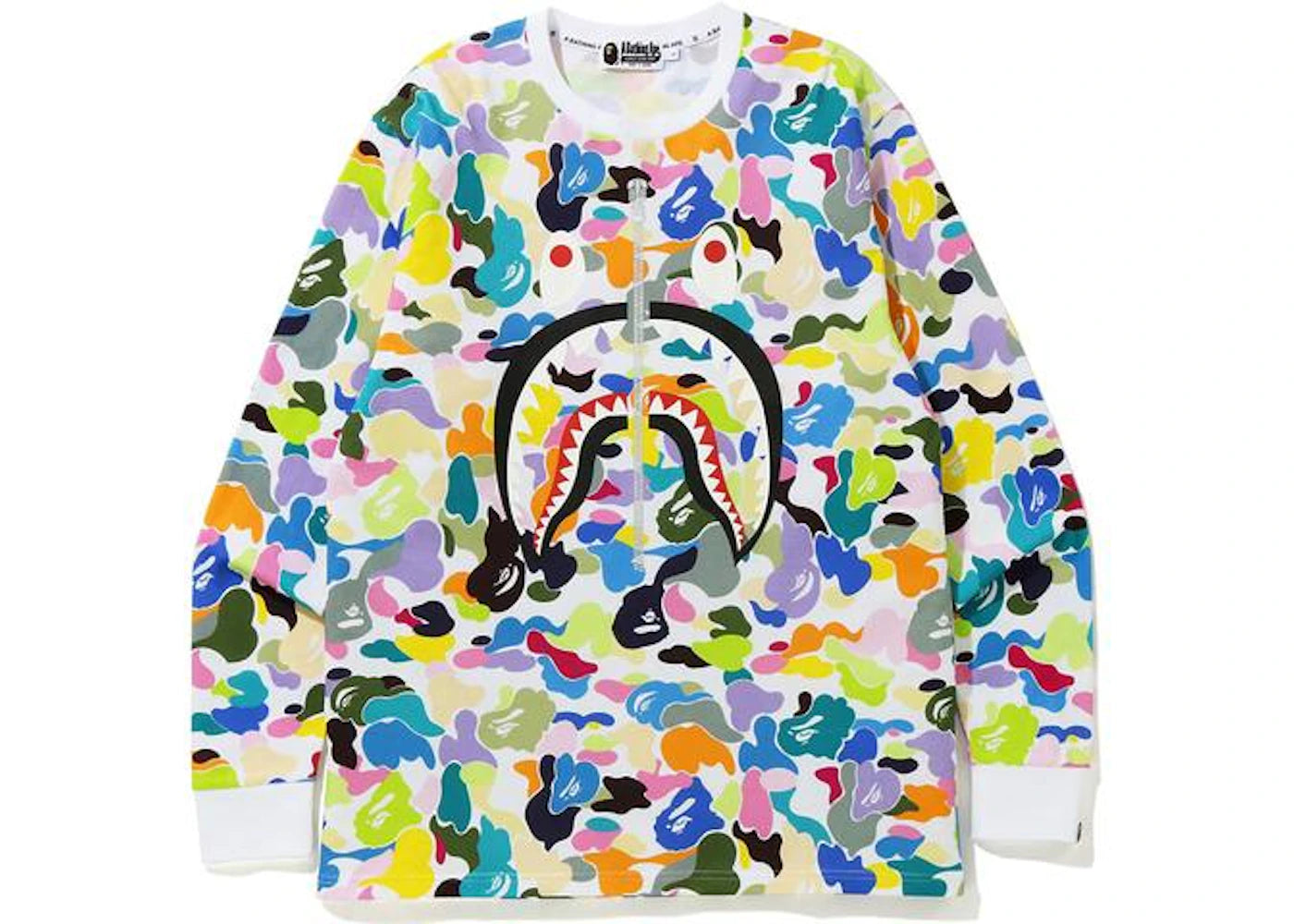 BAPE Multi Camo Shark L/S Tee White