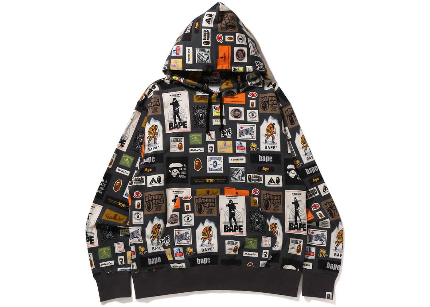 BAPE Multi Label Relaxed Fit Pullover Hoodie Black
