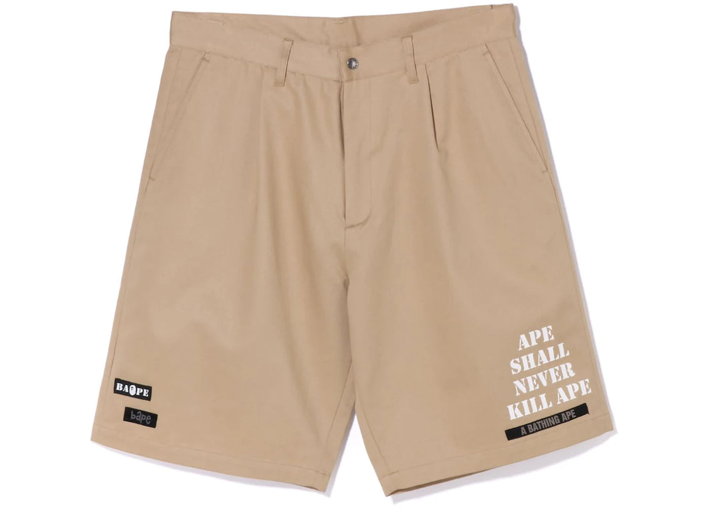 BAPE Multi Motif Leather Pocket Chino Shorts Beige