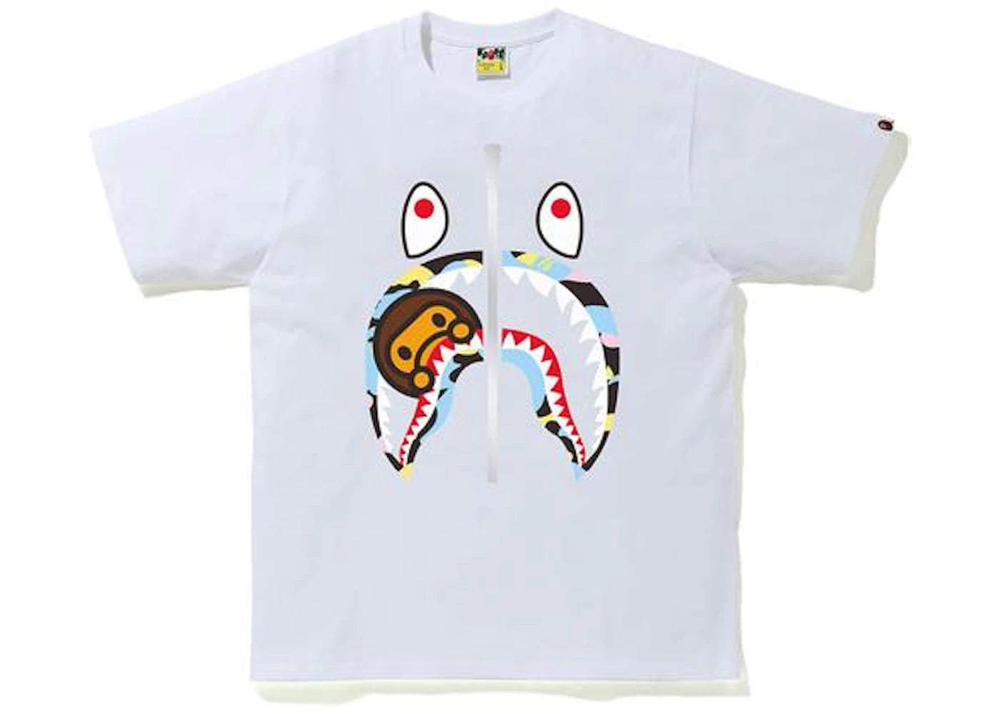 BAPE Multi Camo Milo Shark Tee White