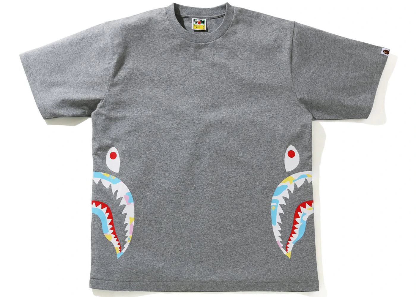 BAPE New Multi Camo Side Shark Relaxed Tee Grey