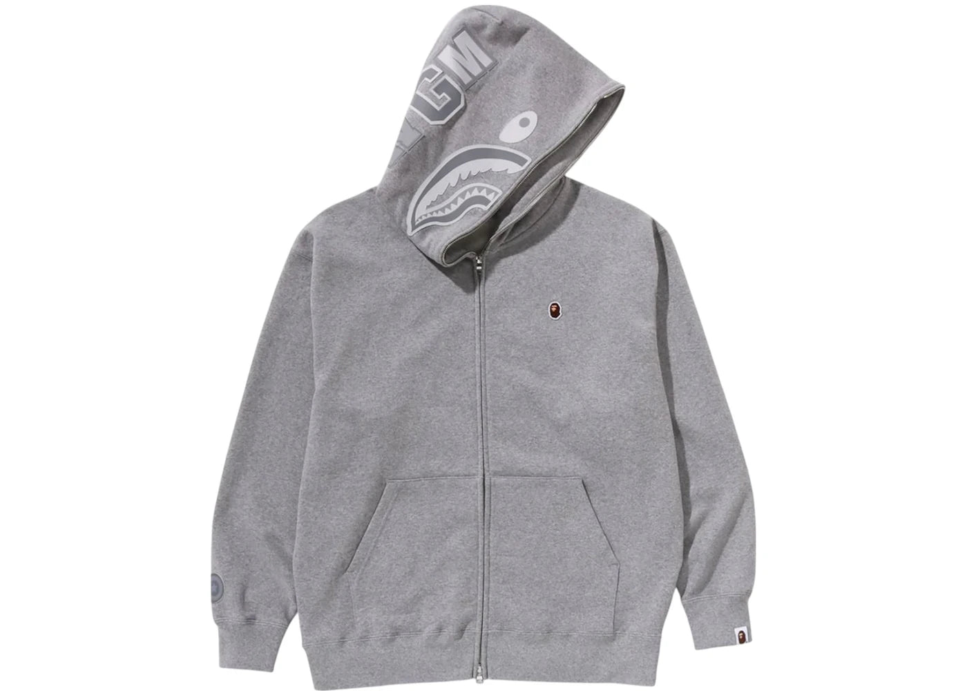 BAPE One Point Ape Head Shark Relaxed Fit Full Zip Hoodie Gray