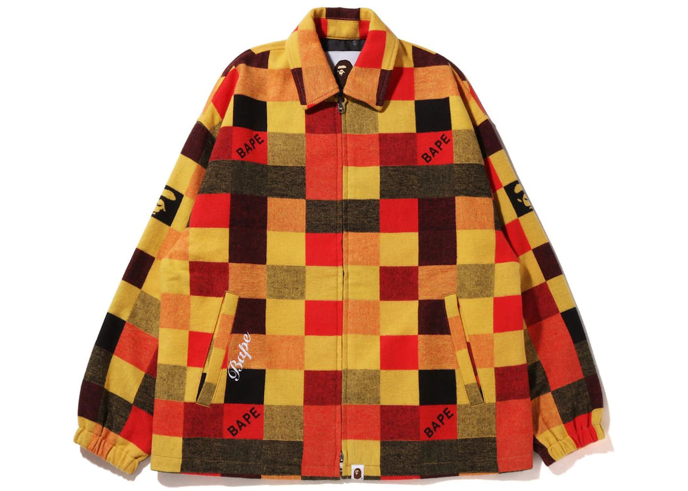 BAPE Patched Block Check Zip Jacket Red Orange