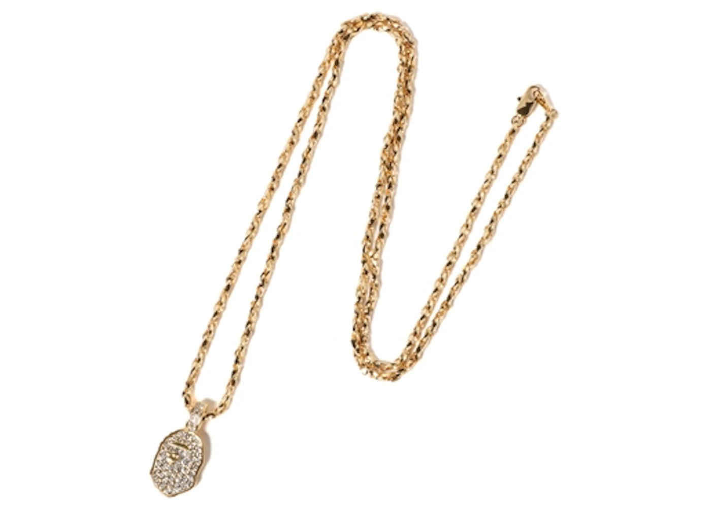 BAPE Rhinestone Ape Head Necklace Gold