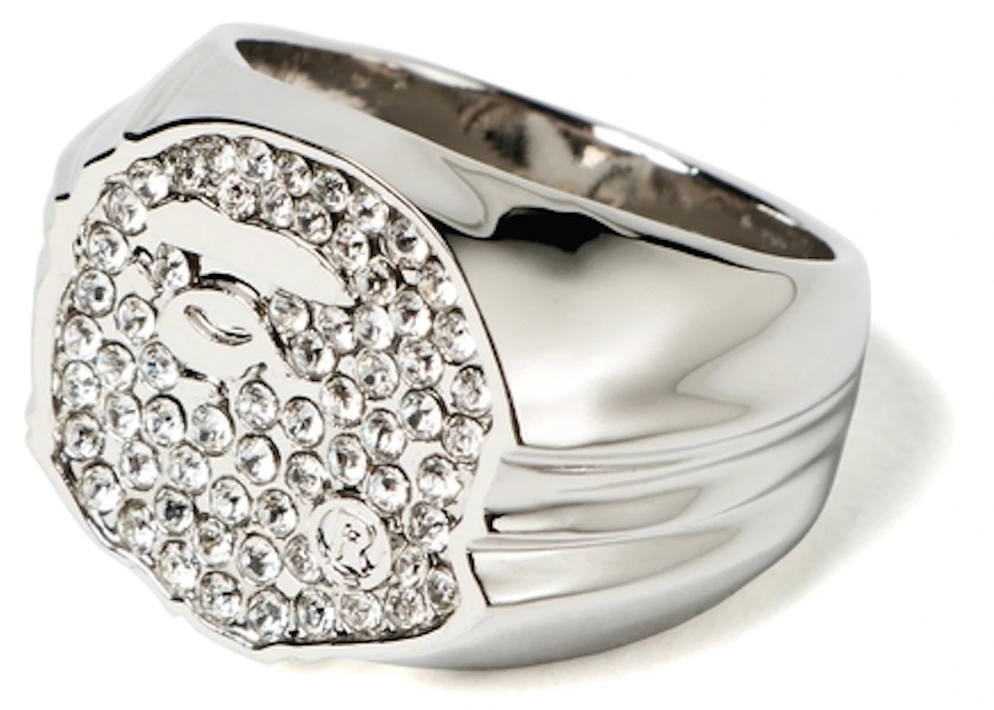 BAPE Rhinestone Ape Head Ring Silver