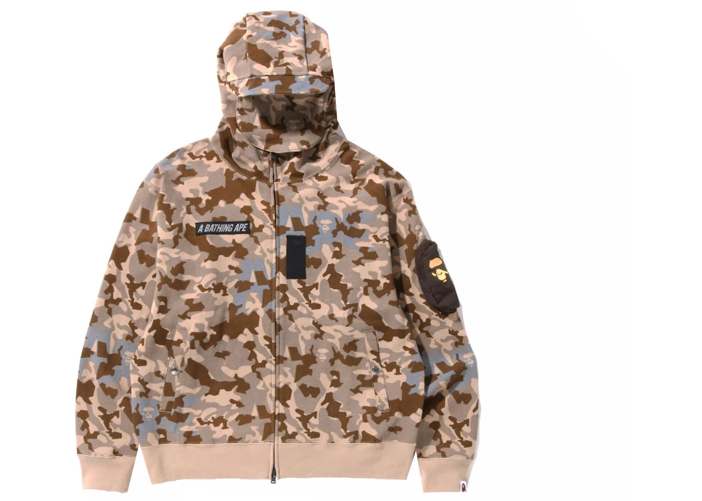 BAPE Sand Camo Military Relaxed Fit Full Zip Mask Hoodie Beige