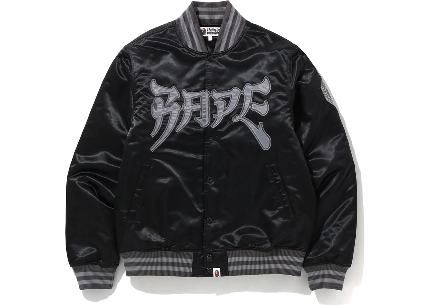 BAPE Satin Varsity Jacket Black