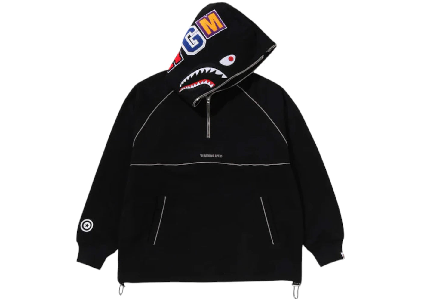 BAPE Shark Logo Half Zip Relaxed Fit Pullover Hoodie Black