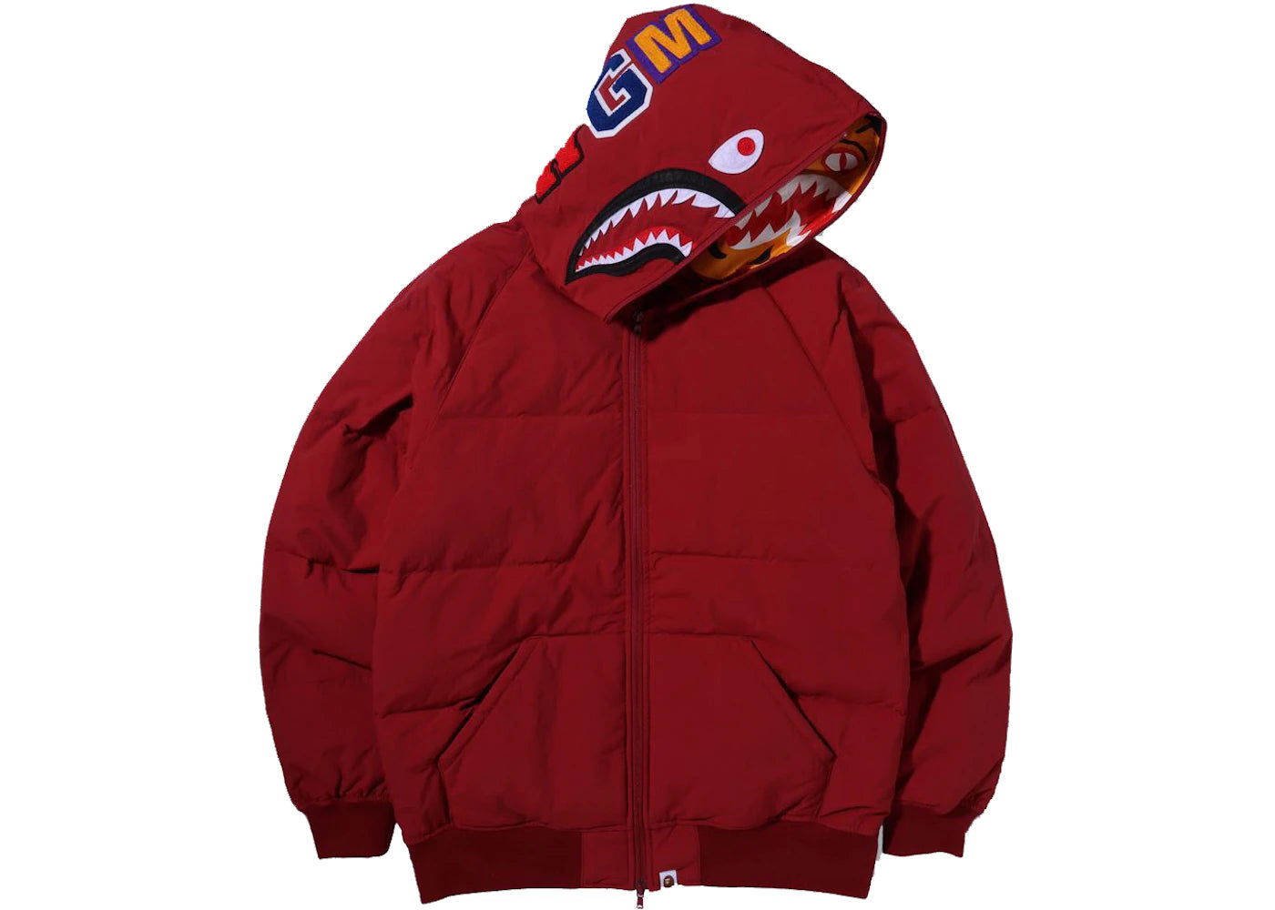 BAPE Shark x Tiger Hoodie Down Jacket Burgundy