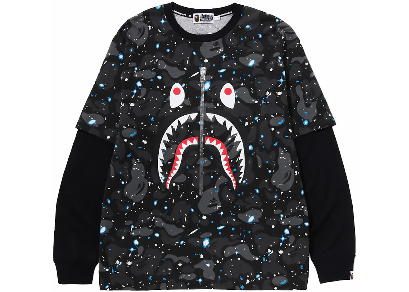 BAPE Space Camo Shark Layered Long Sleeve Tee Black