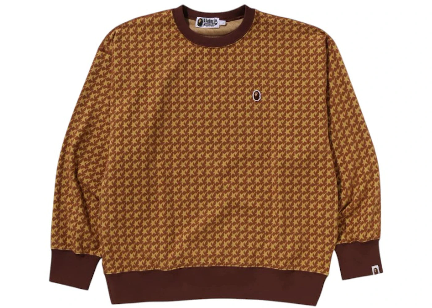 BAPE Sta Houndstooth Jacquard Relaxed Fit Crewneck Sweatshirt Brown