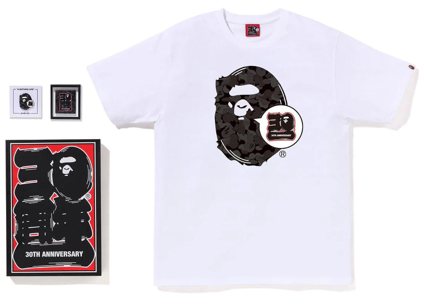 BAPE Store Aoyama Bape 30th Anniversary Ape Head Tee Set White