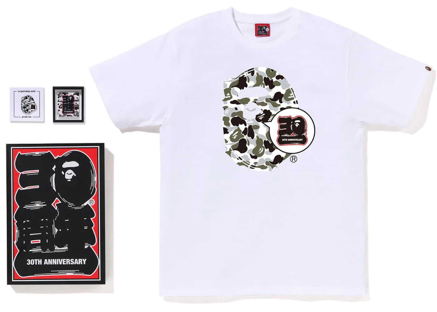 BAPE Store Kyoto Bape 30th Anniversary Ape Head Tee Set White