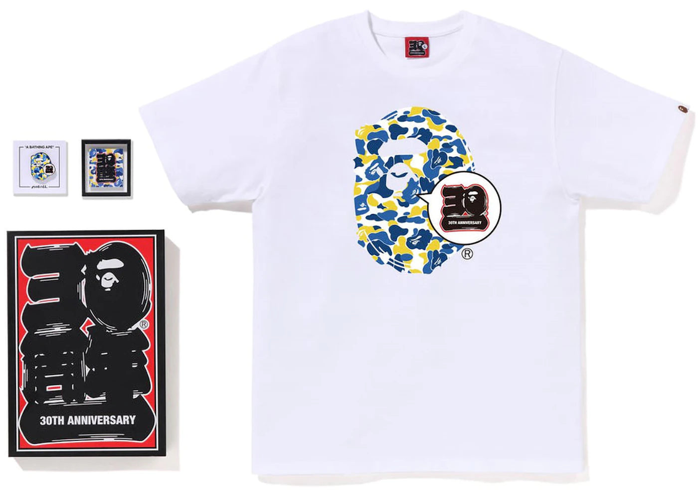 BAPE Store Shanghai Bape 30th Anniversary Ape Head Tee Set White