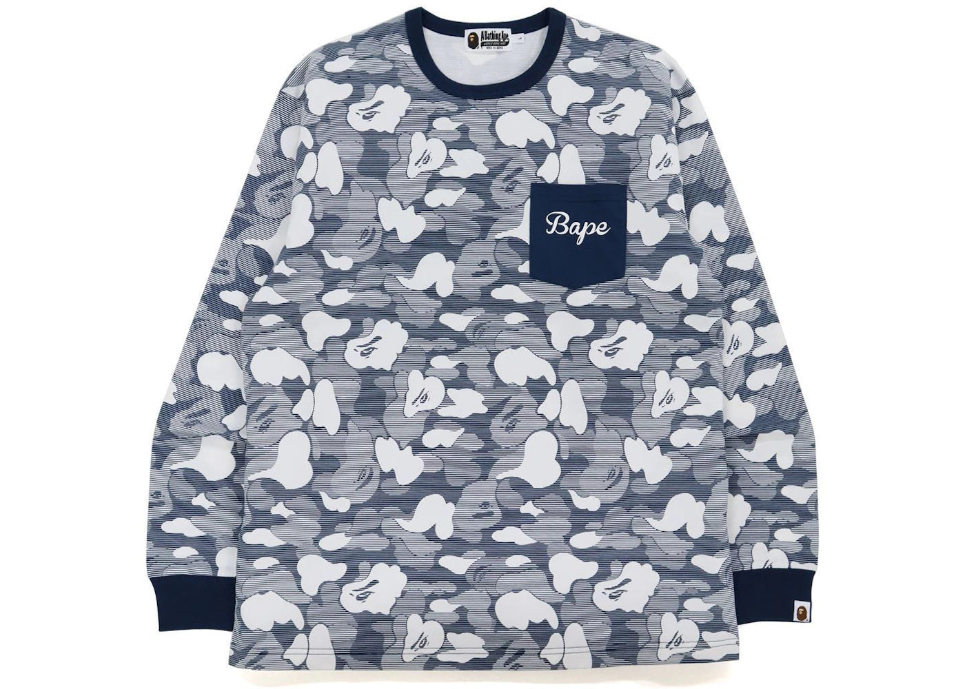 BAPE Stripe ABC Camo Relaxed Fit Pocket L/S Tee Navy