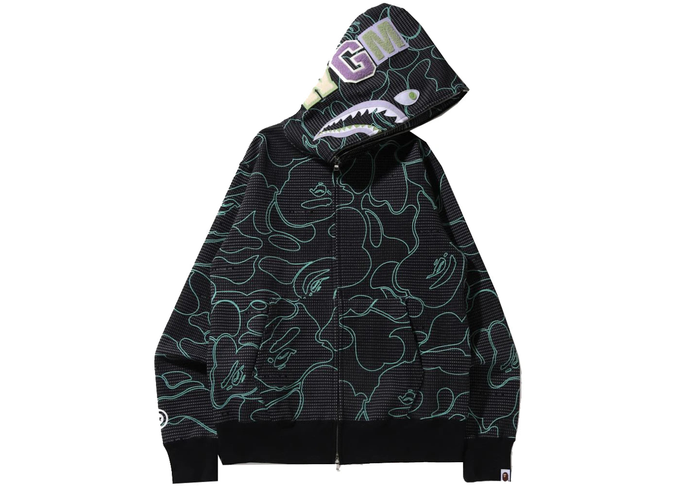 BAPE Text Code Camo Shark Full Zip Hoodie Black