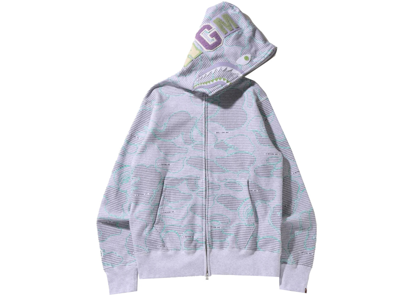 BAPE Text Code Camo Shark Full Zip Hoodie Gray