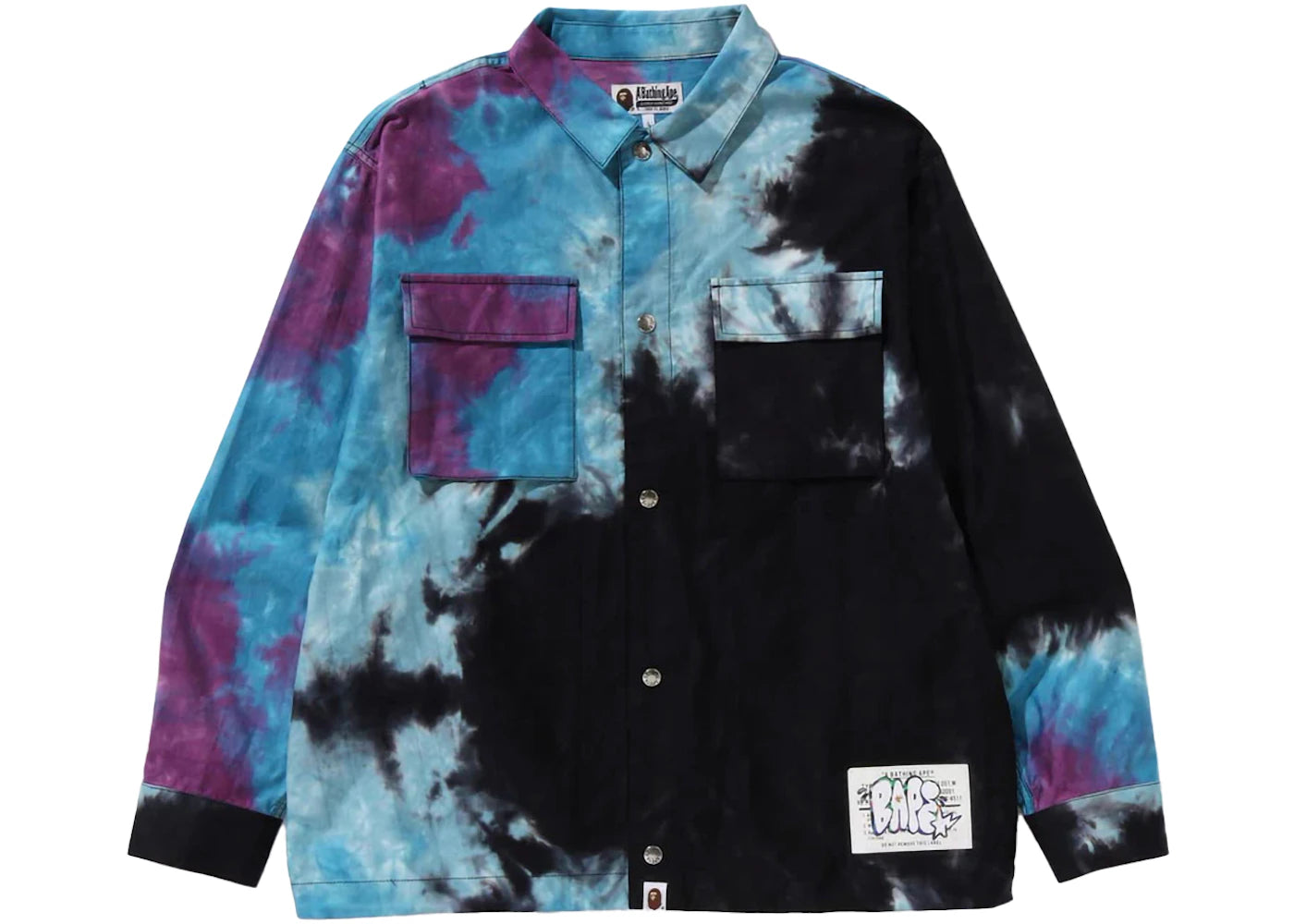 BAPE Tie Dye Relaxed Fit CPO Shirt Black