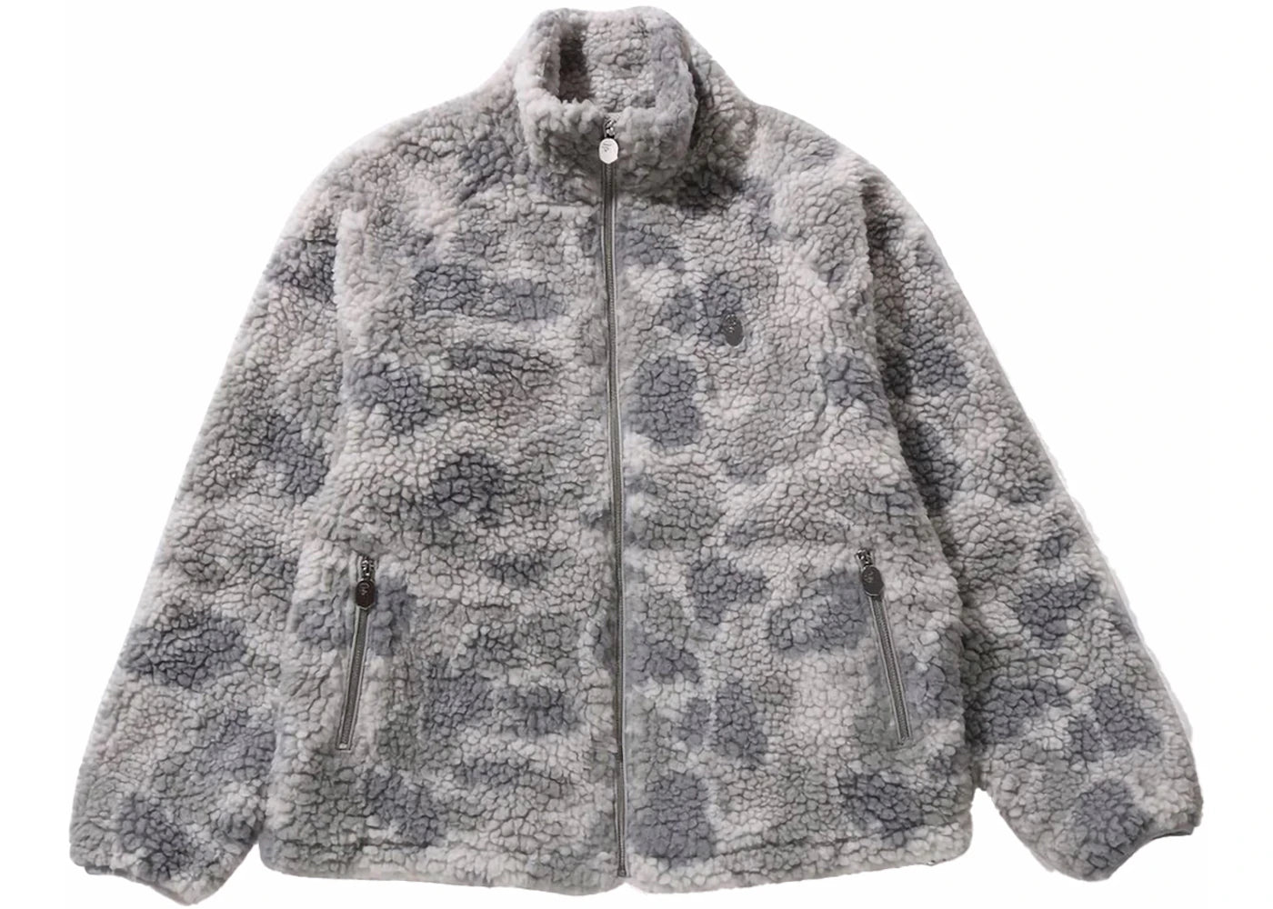 BAPE Tonal Solid Camo Metal Ape Head One Point Fleece Jacket Gray