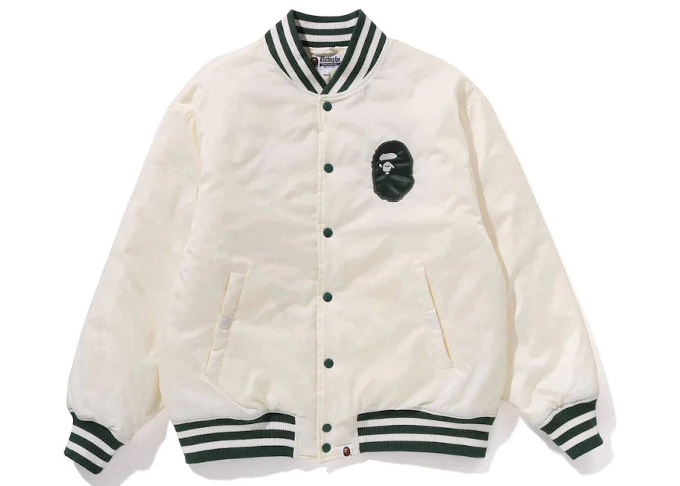 BAPE Tonal Solid Camo Padded Varsity Jacket Ivory