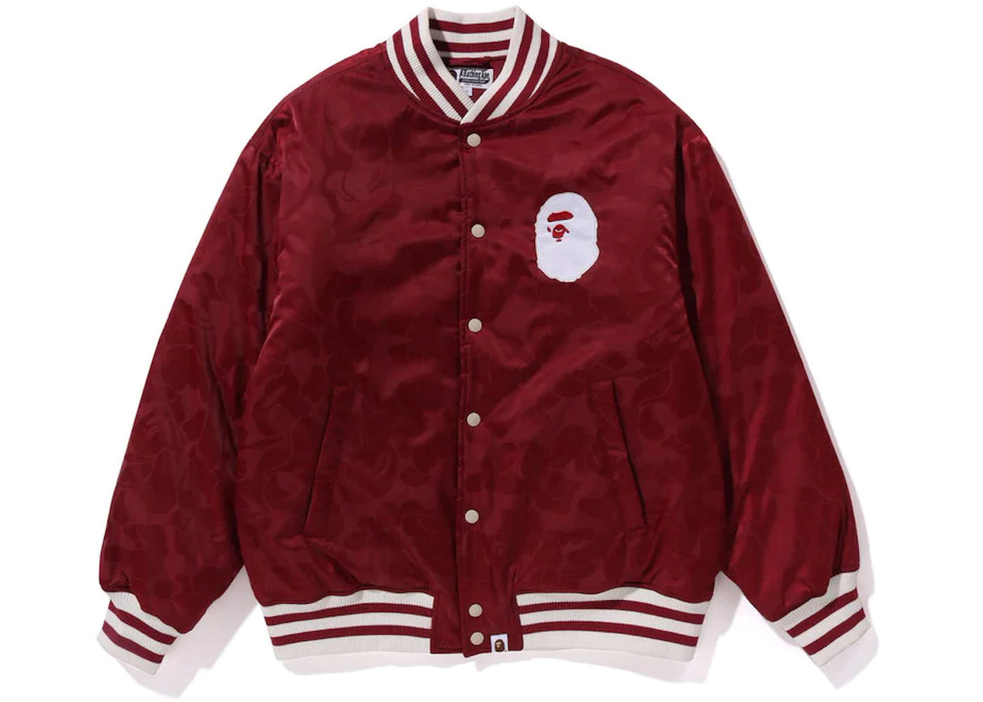 BAPE Tonal Solid Camo Padded Varsity Jacket Red