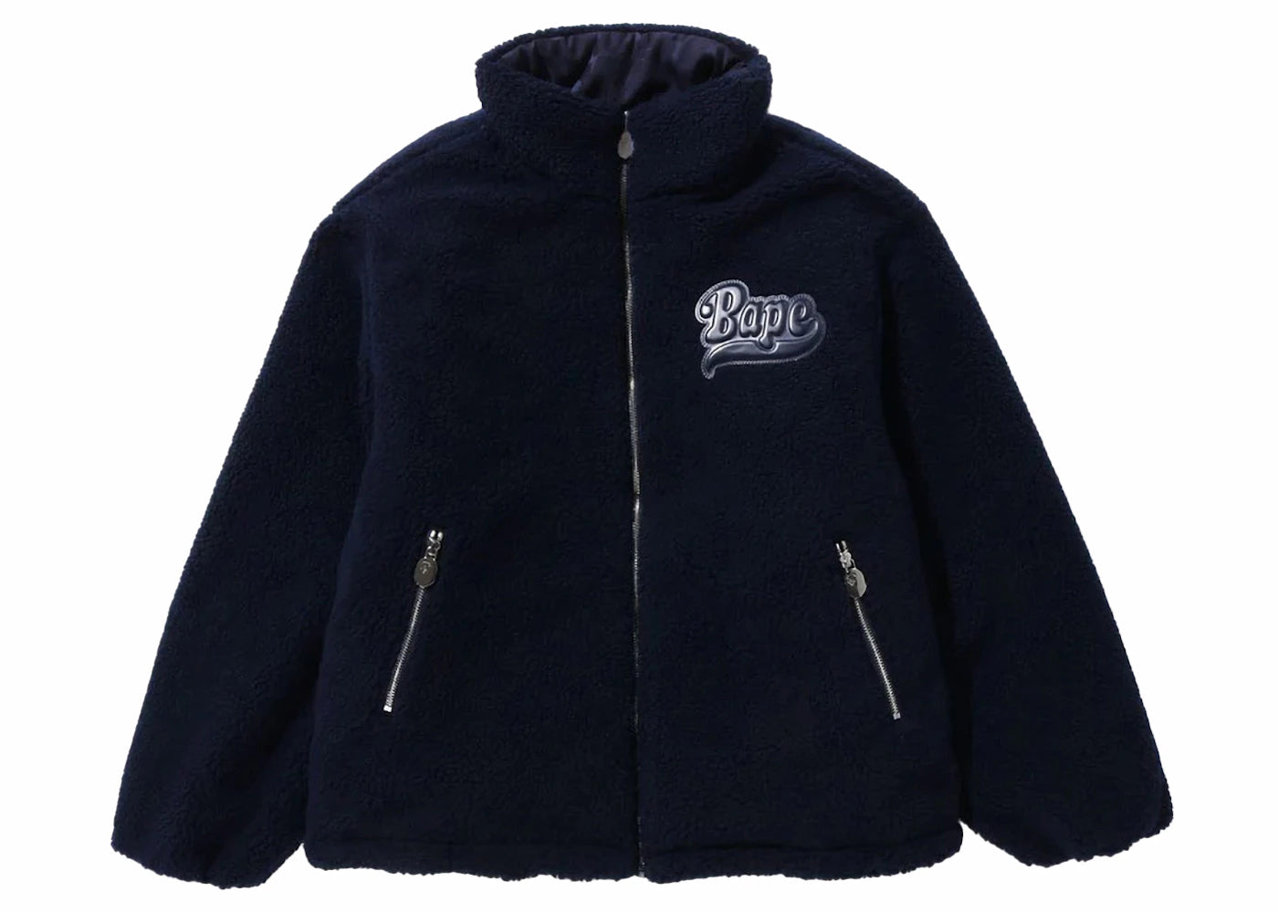 BAPE Tonal Solid Camo Sherpa Reversible Jacket Navy