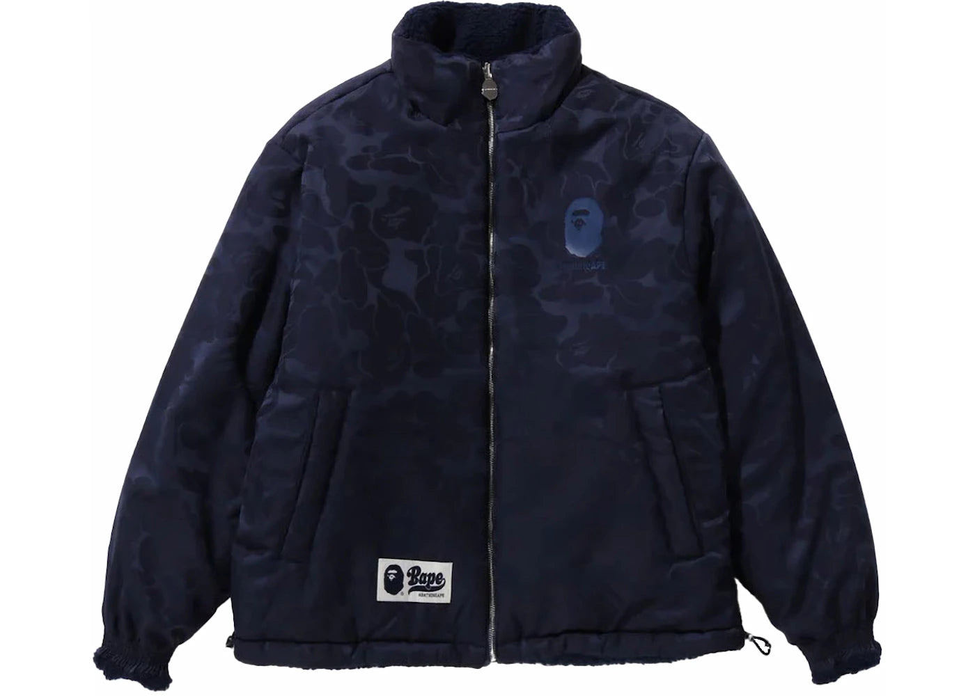 BAPE Tonal Solid Camo Sherpa Reversible Jacket Navy