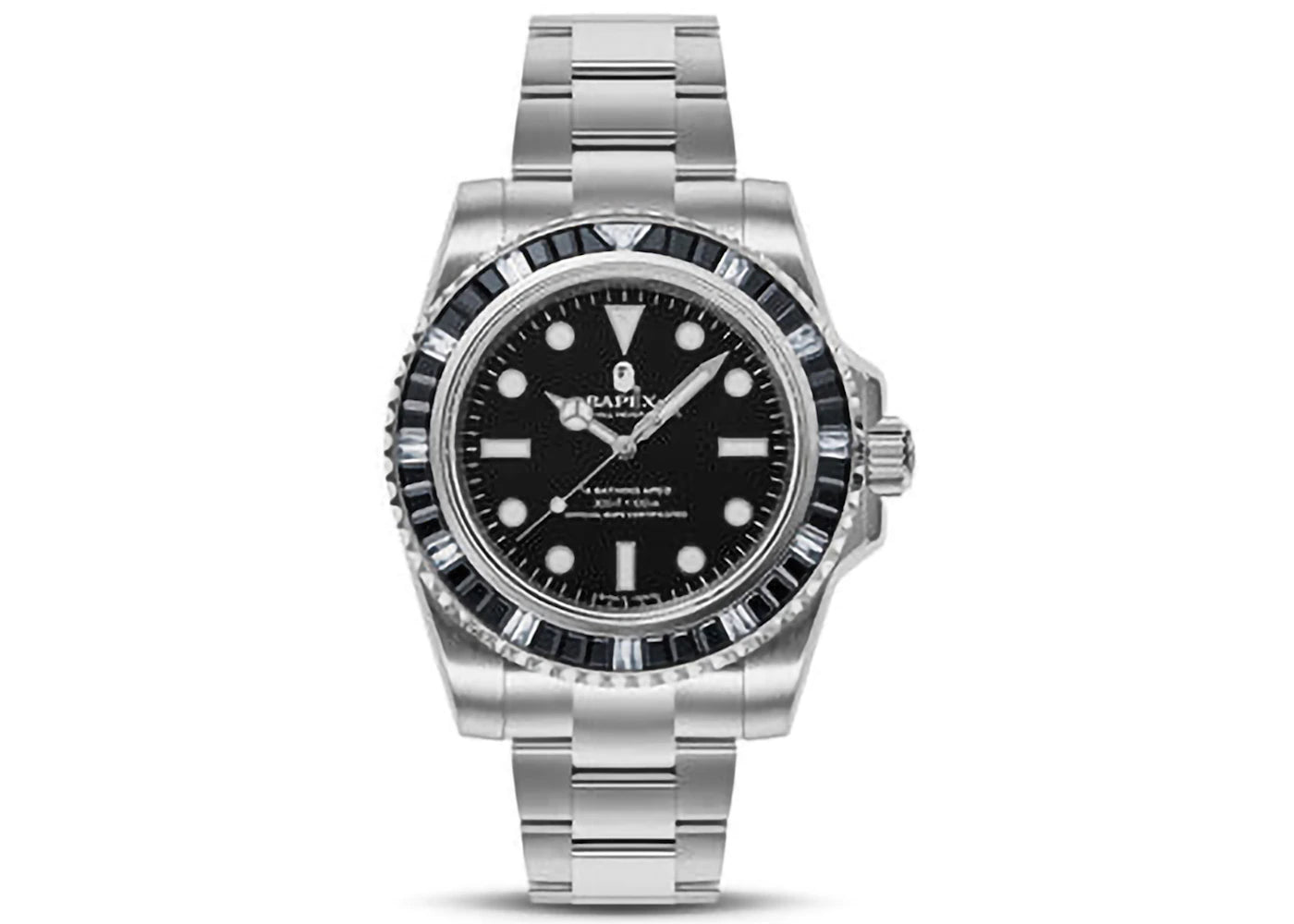 BAPE Type 1 Bapex Crystal Stone Watch Silver Black