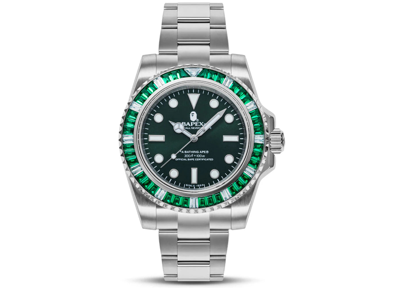 BAPE Type 1 Bapex Crystal Stone Watch Silver/Green