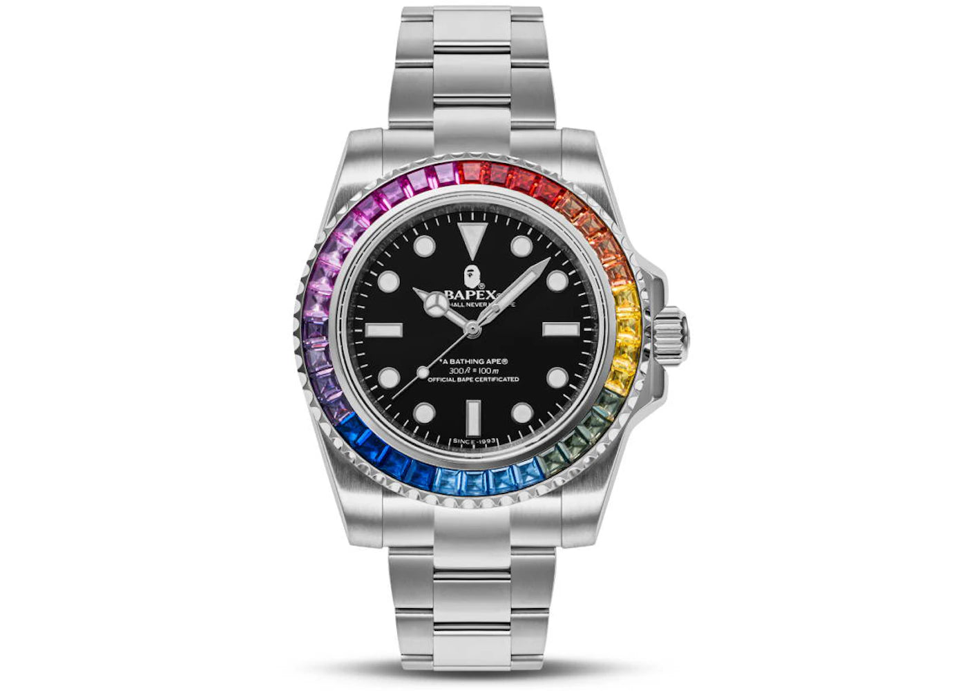 BAPE Type 1 Bapex Crystal Stone Watch Silver