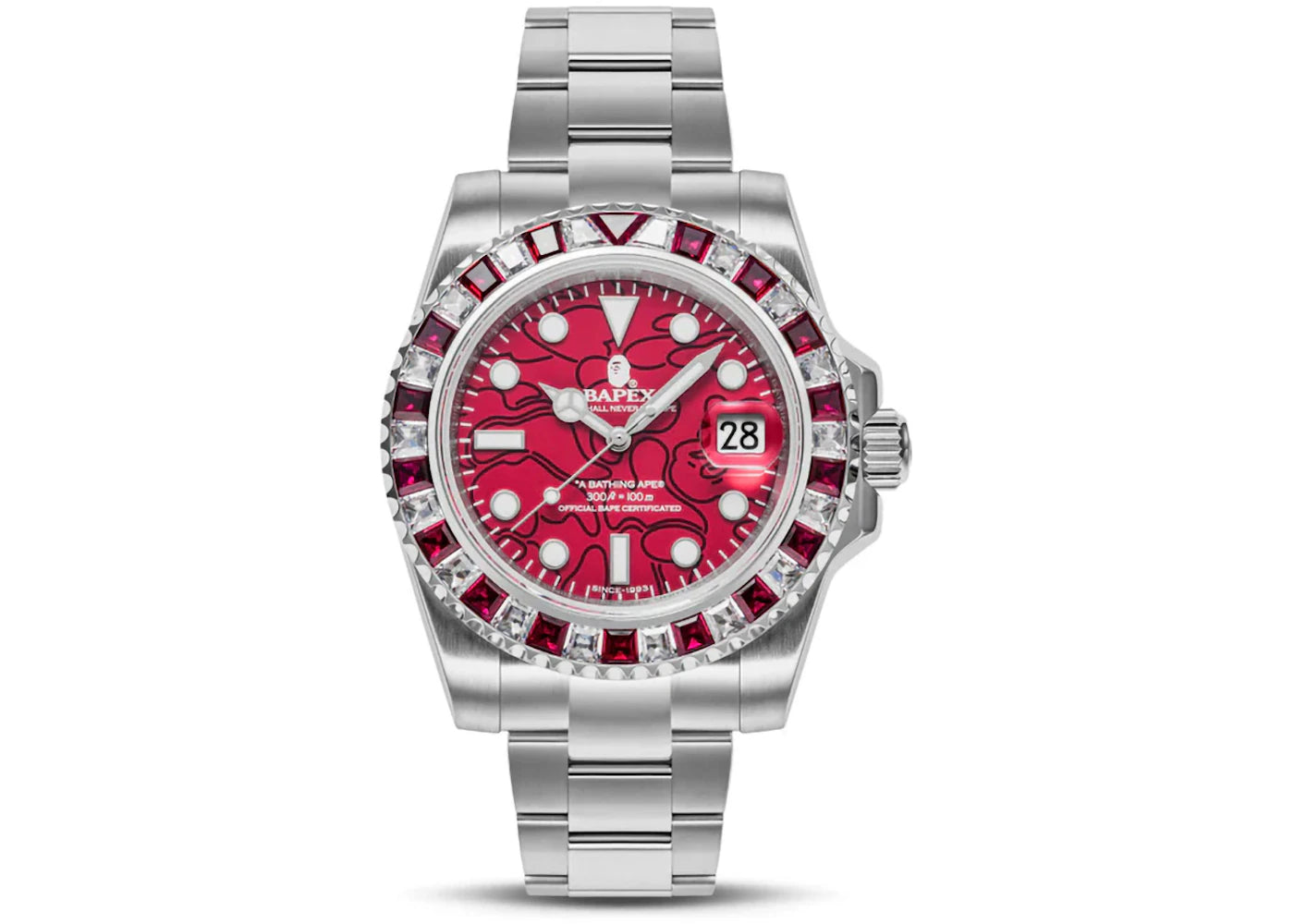 BAPE Type 1 Crystal Stone BAPEX Watch Burgundy