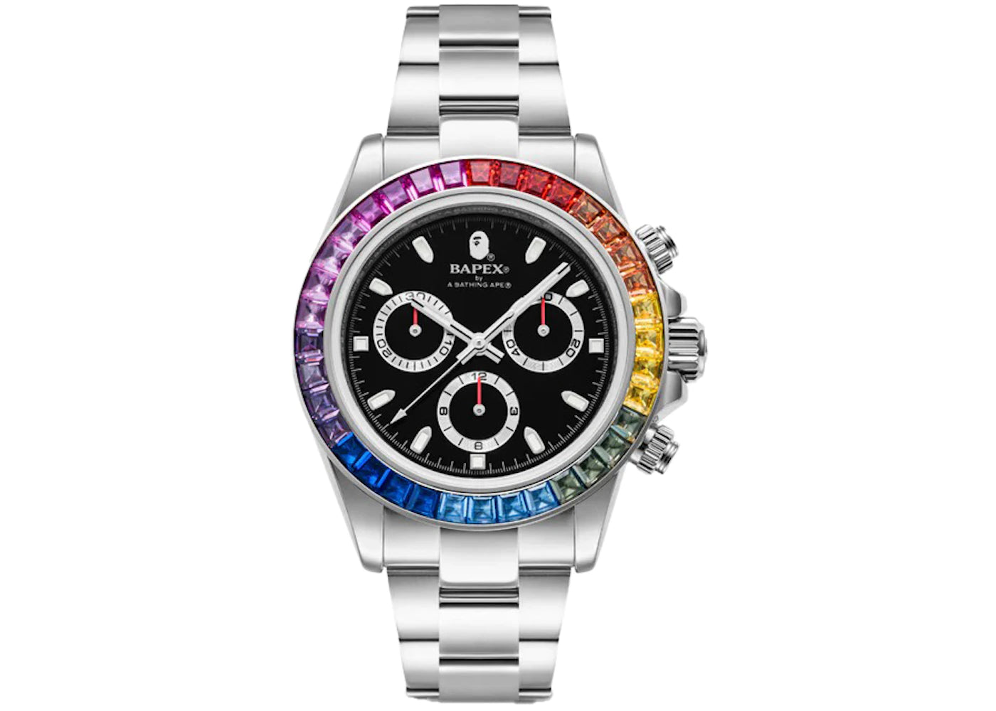 BAPE Type 4 BAPEX Crystal Stone Watch Silver