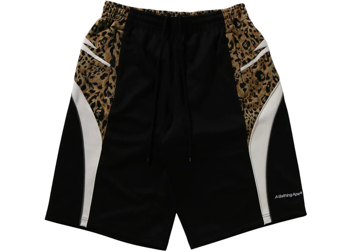 BAPE Wild Leopard Pattern Knee Length Oversized Fit Track Shorts Black