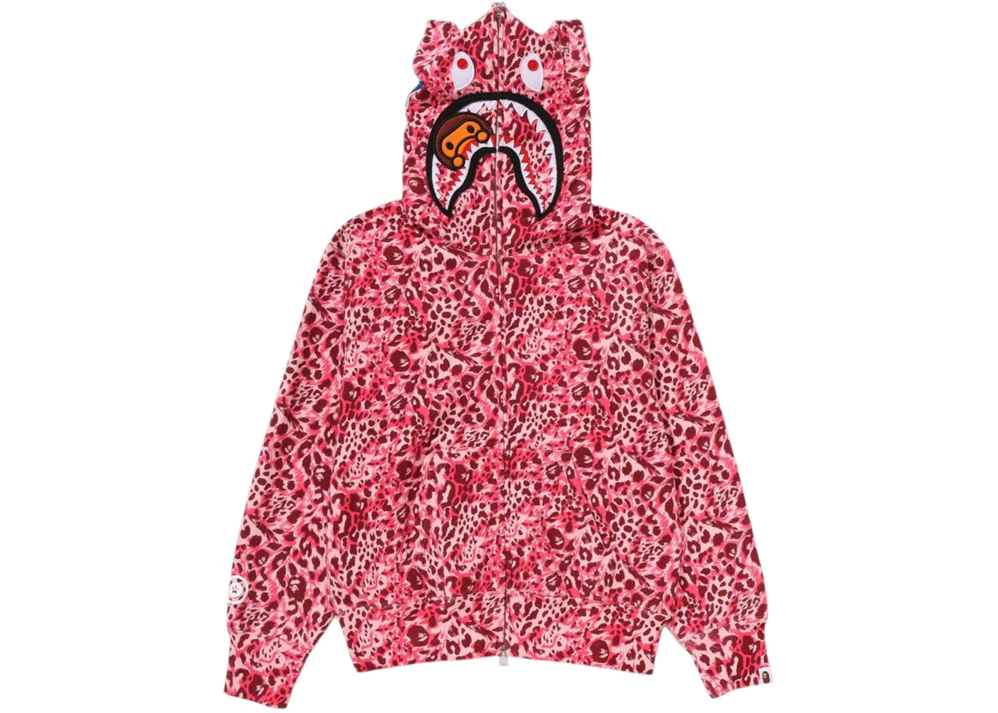 BAPE Wild Leopard Pattern Milo Shark Full Zip Hoodie Pink