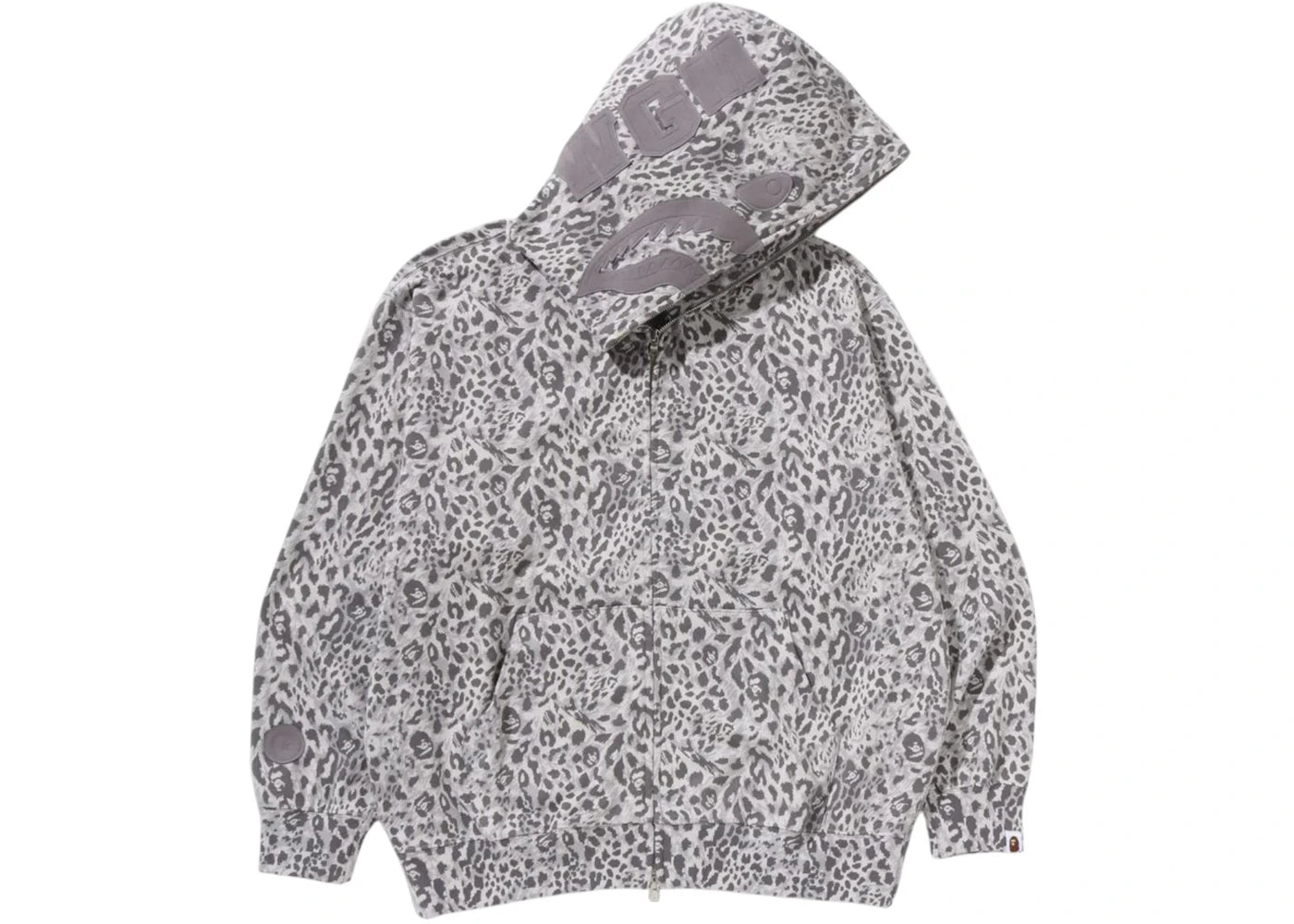 BAPE Wild Leopard Pattern Shark Relaxed Fit Full Zip Hoodie Gray