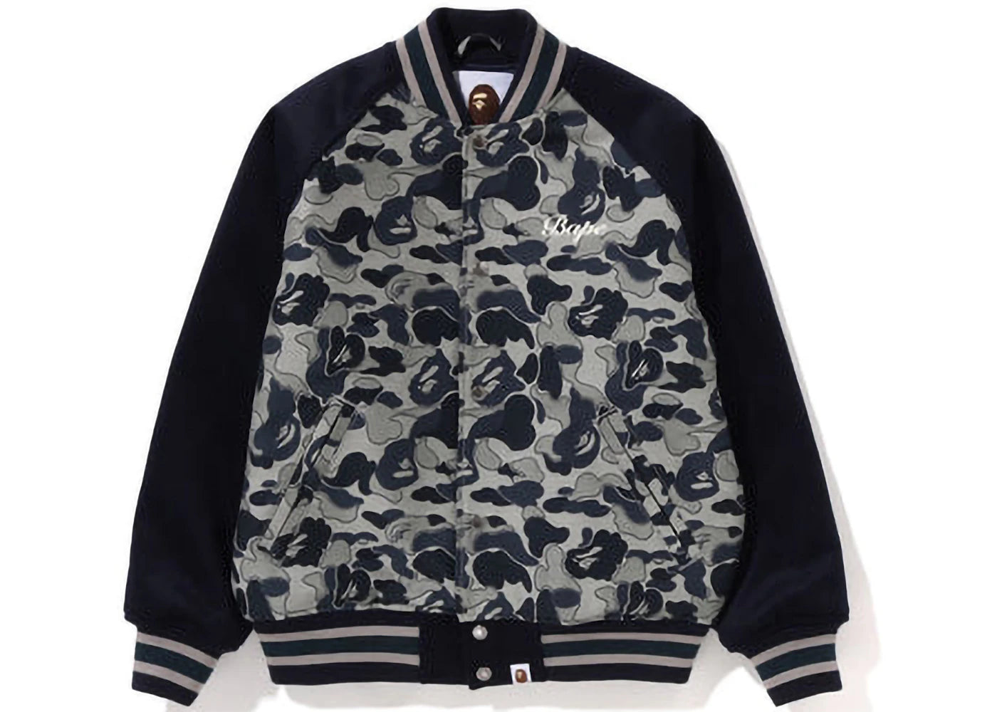 BAPE Womens Cookie Camo 2 Varsity Jacket Beige