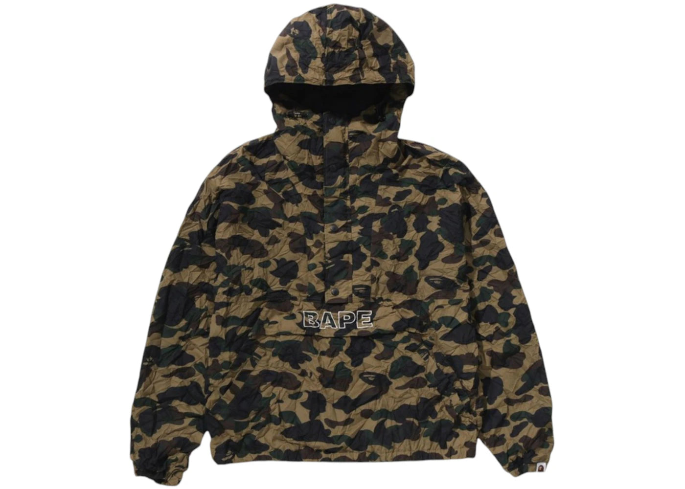 BAPE Women's Crinkle Effect 1st Camo Half Zip Hoodie Jacket Green