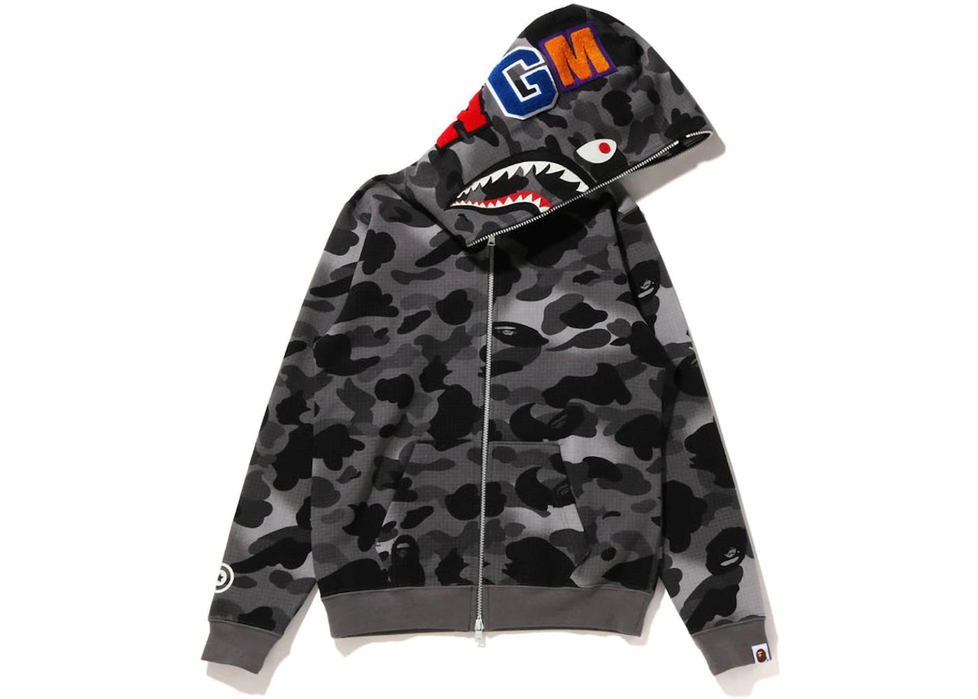 BAPE Women's GRID Camo Shark Full Zip Hoodie Black